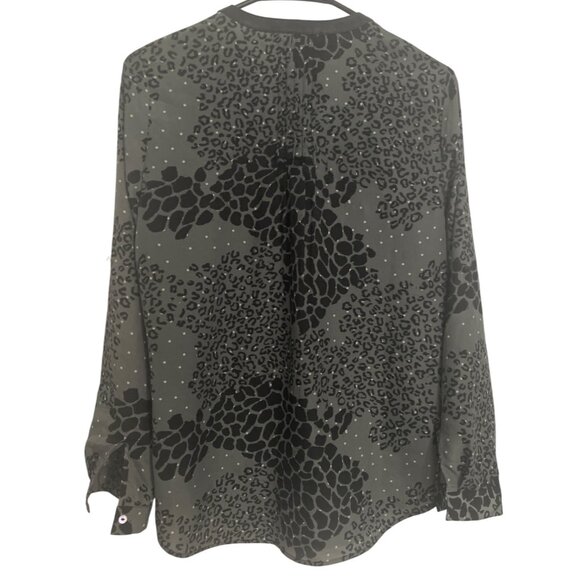 Daniel Rainn Womens Gray & Black Leopard Blouse Long Sleeves Sz SM Animal Lightw - Picture 3 of 5